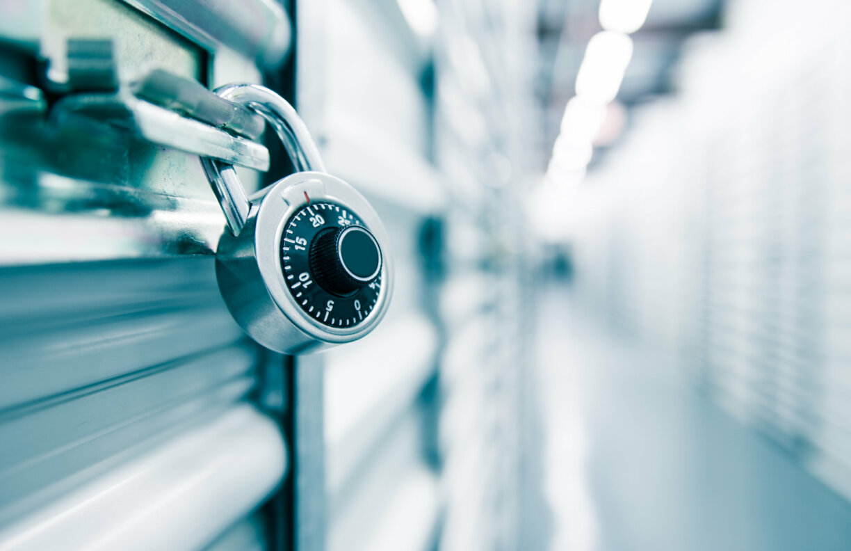 Combination lock on a self storage door. Life style, storage, mo